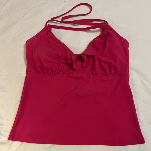 Hot pink ruffled halter tankini swim top Lands End - Picture 1 of 3